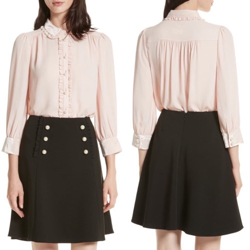 kate spade velvet trim pearl button shirt size small